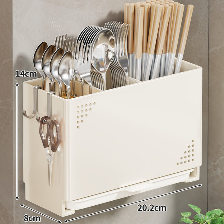 Wandmontierter Ablagebesteckorganizer mit abnehmbarem Tablett und Haken