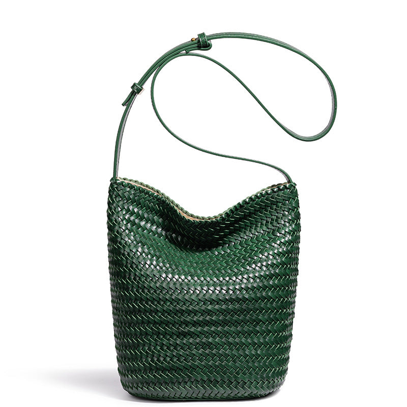Handgewebte Leder Eimer Tasche Karnz