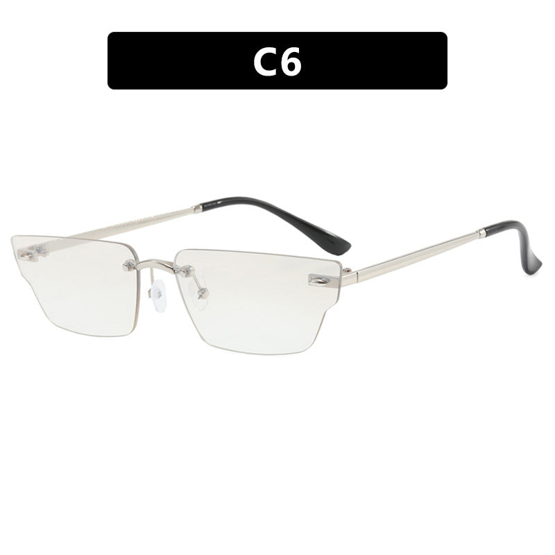 Damen geometrische Sonnenbrille mit filigranem Rahmen und transparenten Gläsern Karnz