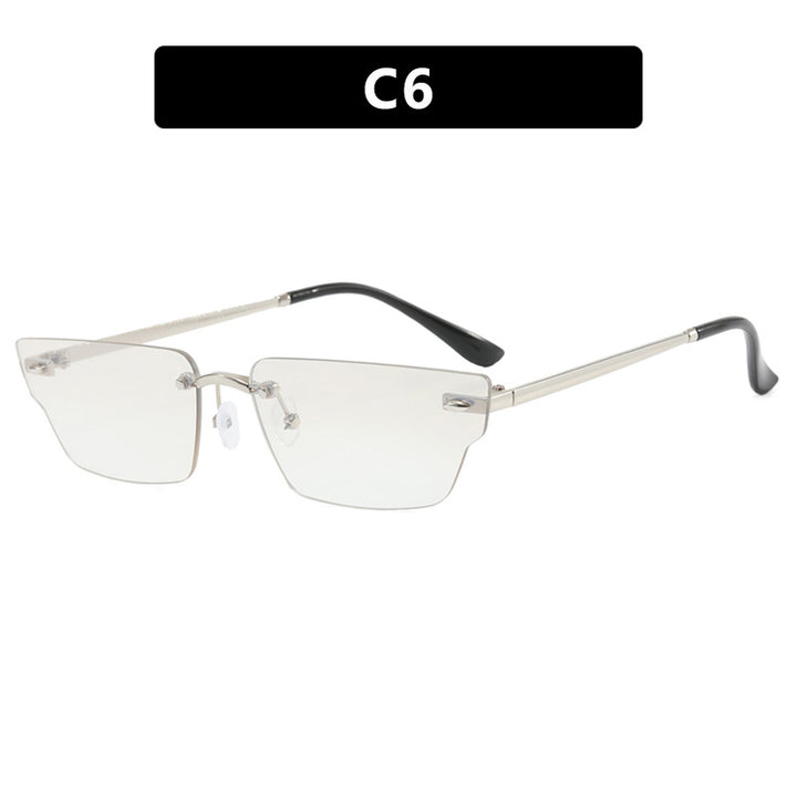 Damen geometrische Sonnenbrille mit filigranem Rahmen und transparenten Gläsern Karnz