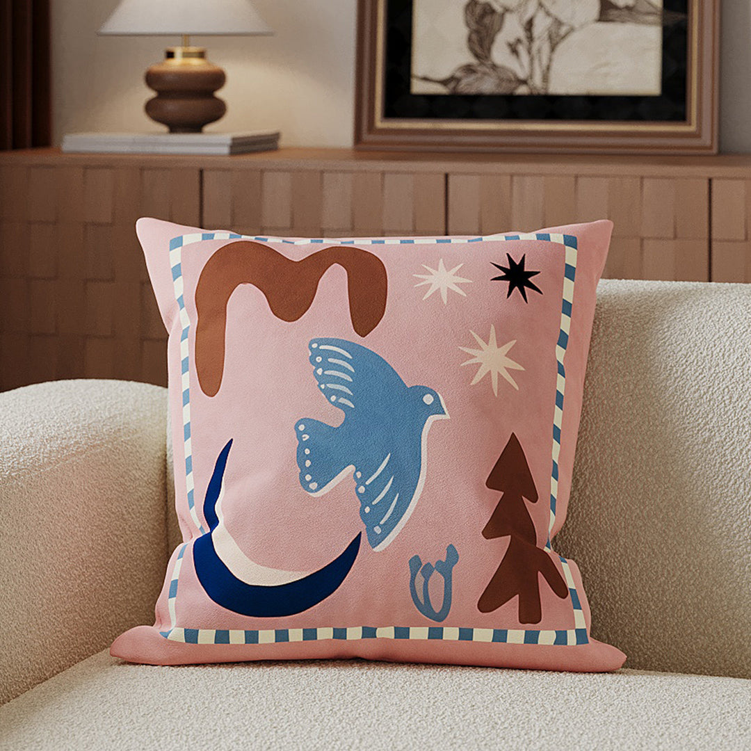 Decorative Cotton-Linen Horse-Illustration Square Throw Pillow Cover with Hidden Zipper