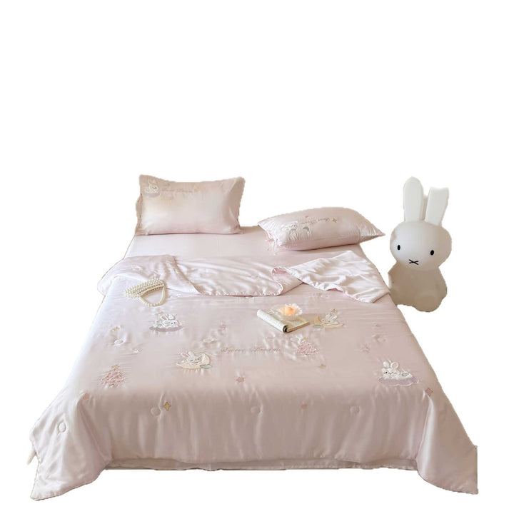 Baumwollsatin Kinder-Bettwäsche-Set mit gestickten Wolken- und Tierapplikationen