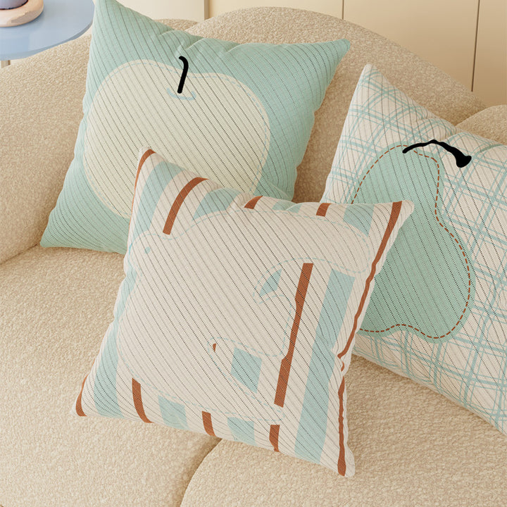 Decorative Cotton-Linen Throw Pillow Cover Set with Pastel Shape Motifs and Quilted Texture