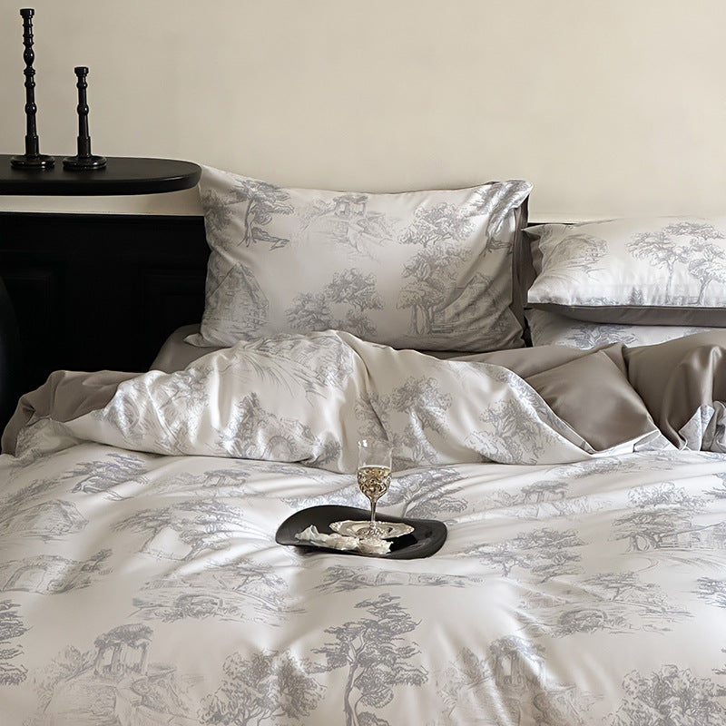 Wendbare Premium-Satin-Bettwäsche-Garnitur mit botanischem Aquarellprint und extraweichem Griff