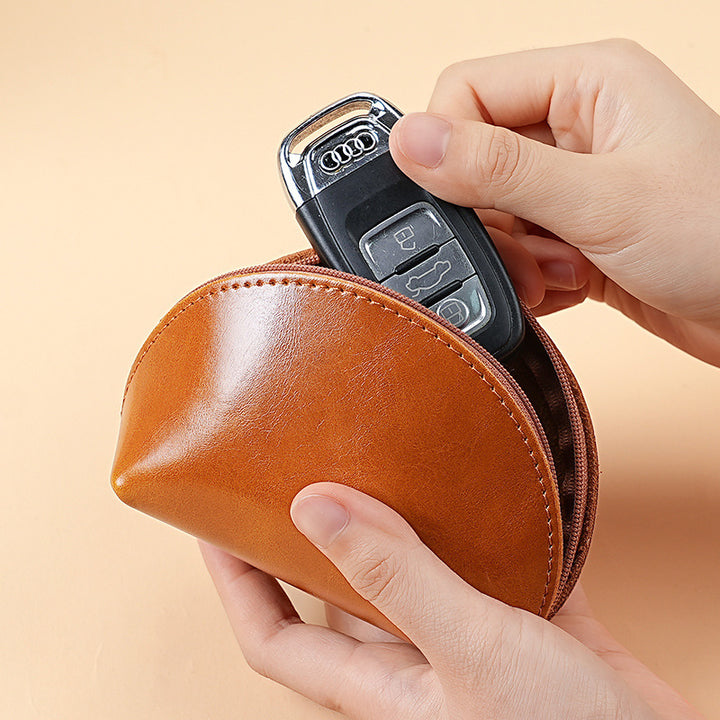 Premium Leder Reißverschluss-Münzbeutel