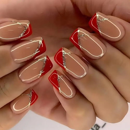 Elegante Kunstnägel mit Glitzer und Geometrischem Design Karnz