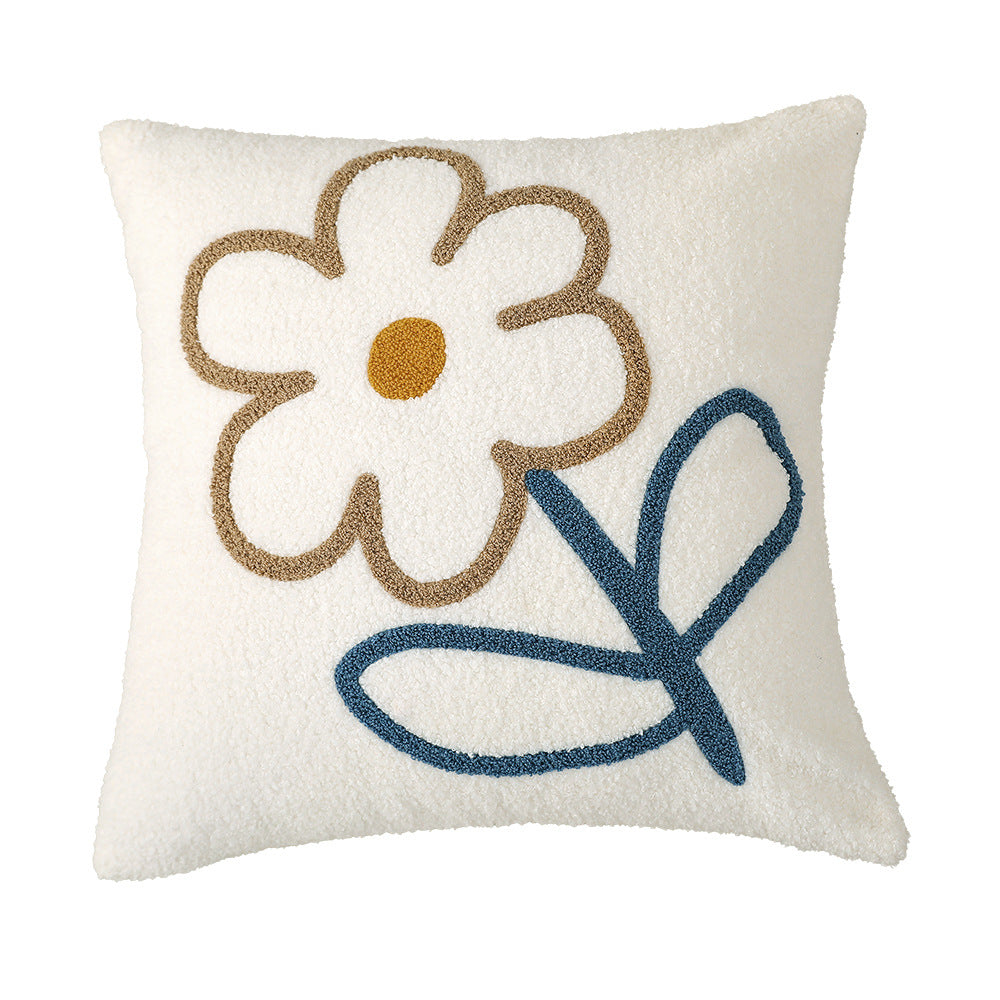 Quadratisches Bouclé-Dekokissen mit getufteter Blumenapplikation