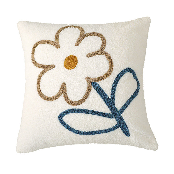 Quadratisches Bouclé-Dekokissen mit getufteter Blumenapplikation