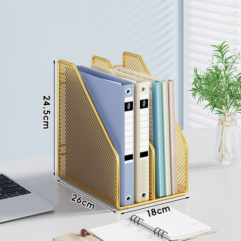 Mesh Desktop Vertical File and Folder Organizer Rack mit breiten Fächern und rutschfestem Sockel