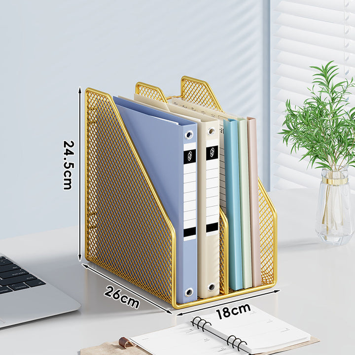 Mesh Desktop Vertical File and Folder Organizer Rack mit breiten Fächern und rutschfestem Sockel