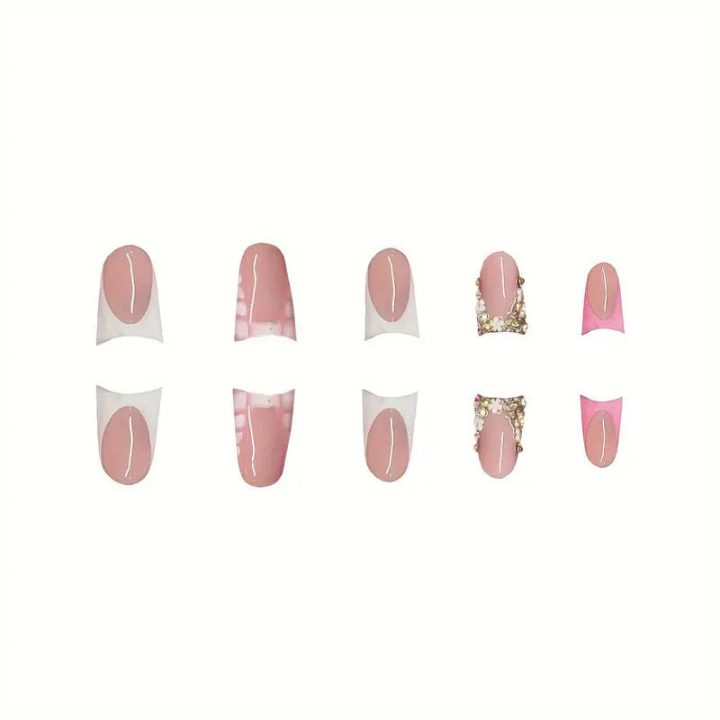 Elegantes Press-On-Nagelkunst-Set mit Edelsteinakzenten Karnz