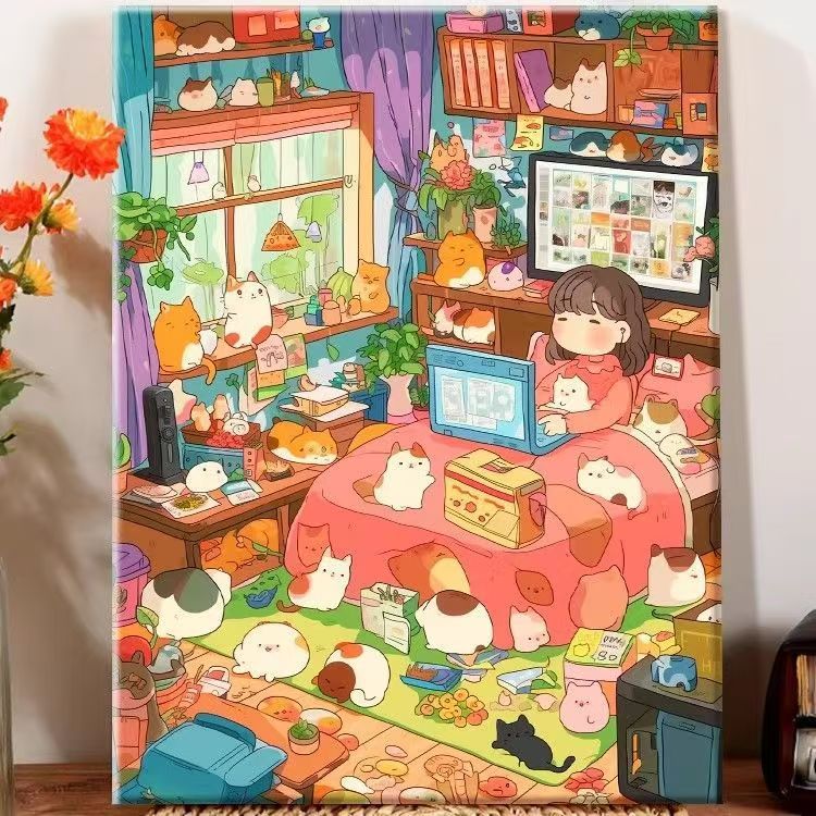 Verspielt Illustriertes Schlafzimmer Dekor Leinwandkunst Karnz