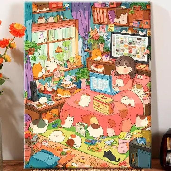 Verspielt Illustriertes Schlafzimmer Dekor Leinwandkunst Karnz