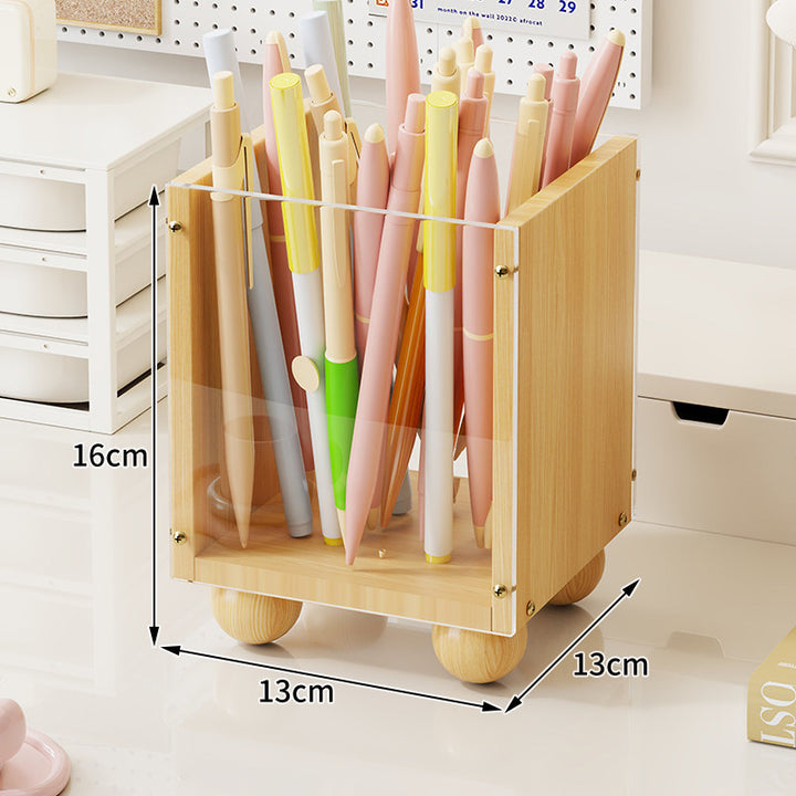 Holz Schreibtisch Stift und Schreibwaren Organizer mit Acrylfront und abgerundeten Kugelfüßen