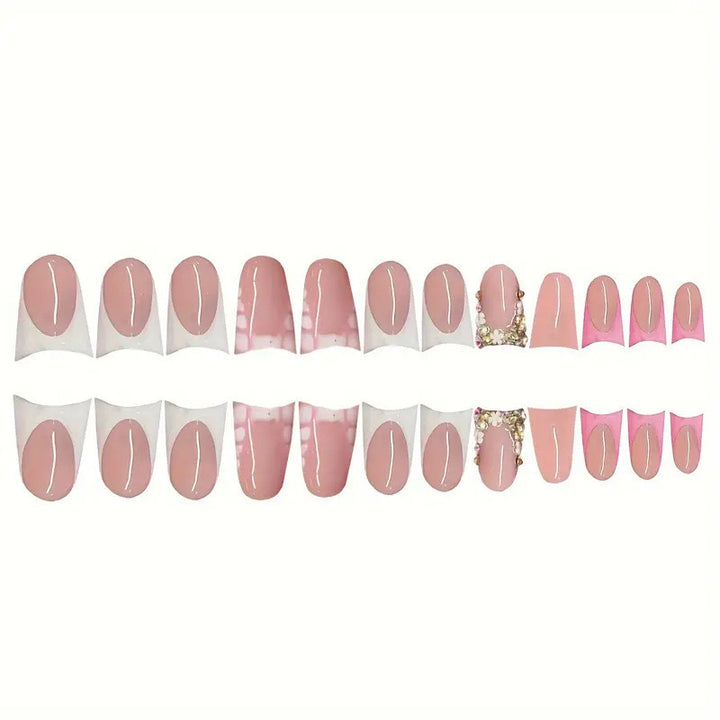 Elegantes Press-On-Nagelkunst-Set mit Edelsteinakzenten Karnz