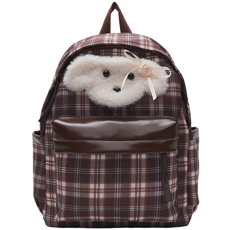 Plüsch Rucksack mit Einzigartigem Karomuster und Lässigem Tiermotiv Karnz