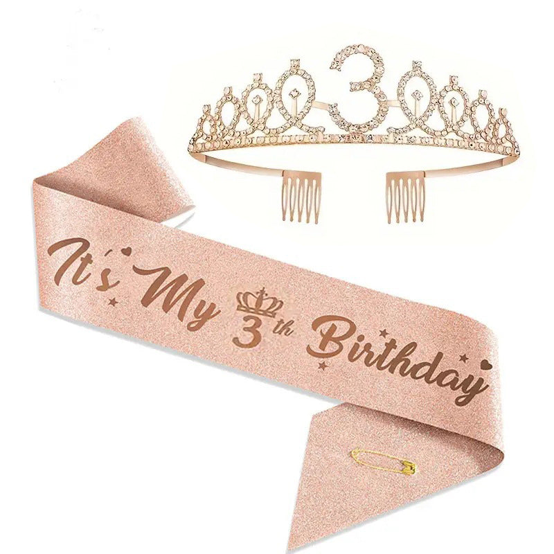 Damen Glitzernde Tiaras mit festlichem Geburtstagsbanner Karnz