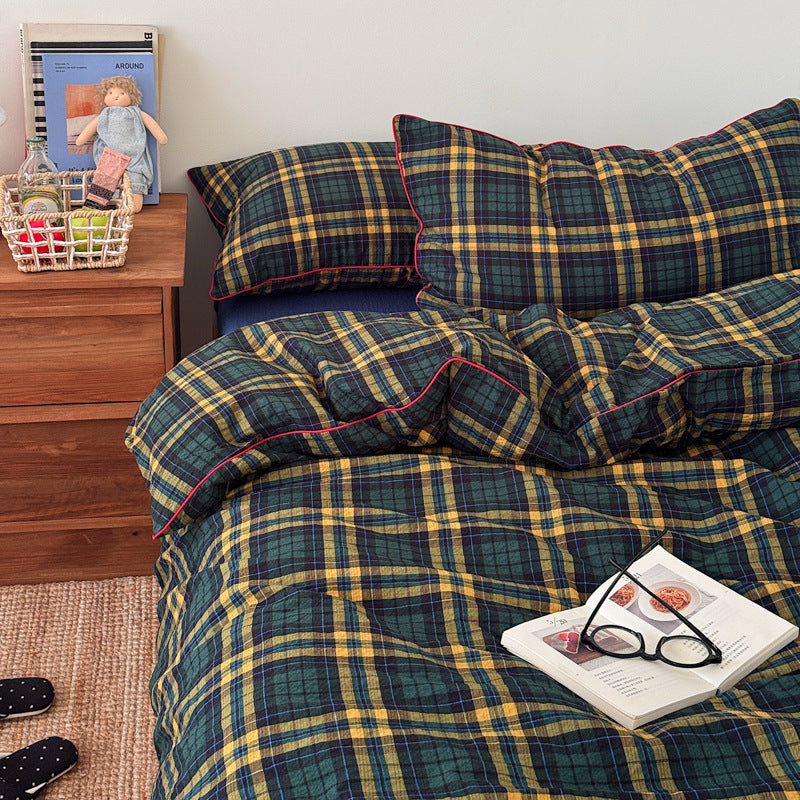 Premium Flanell Karierte Bettwäsche Set