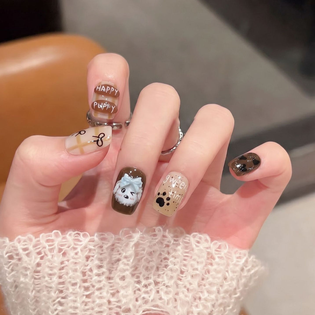 Verspielt Cartoon-Hund-Themen Press-On Nagelkunst Set Karnz