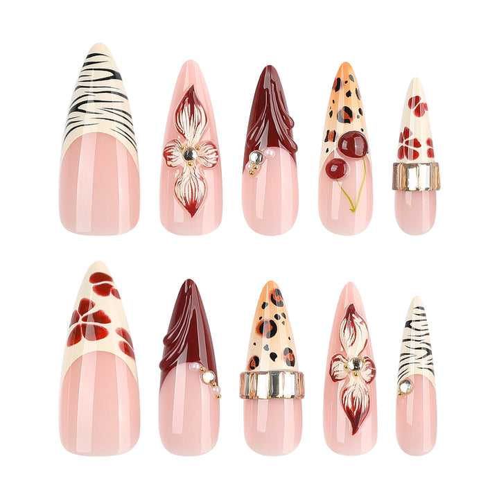 Künstliche Nagelkunst mit floralen und tierischen Motiven Karnz