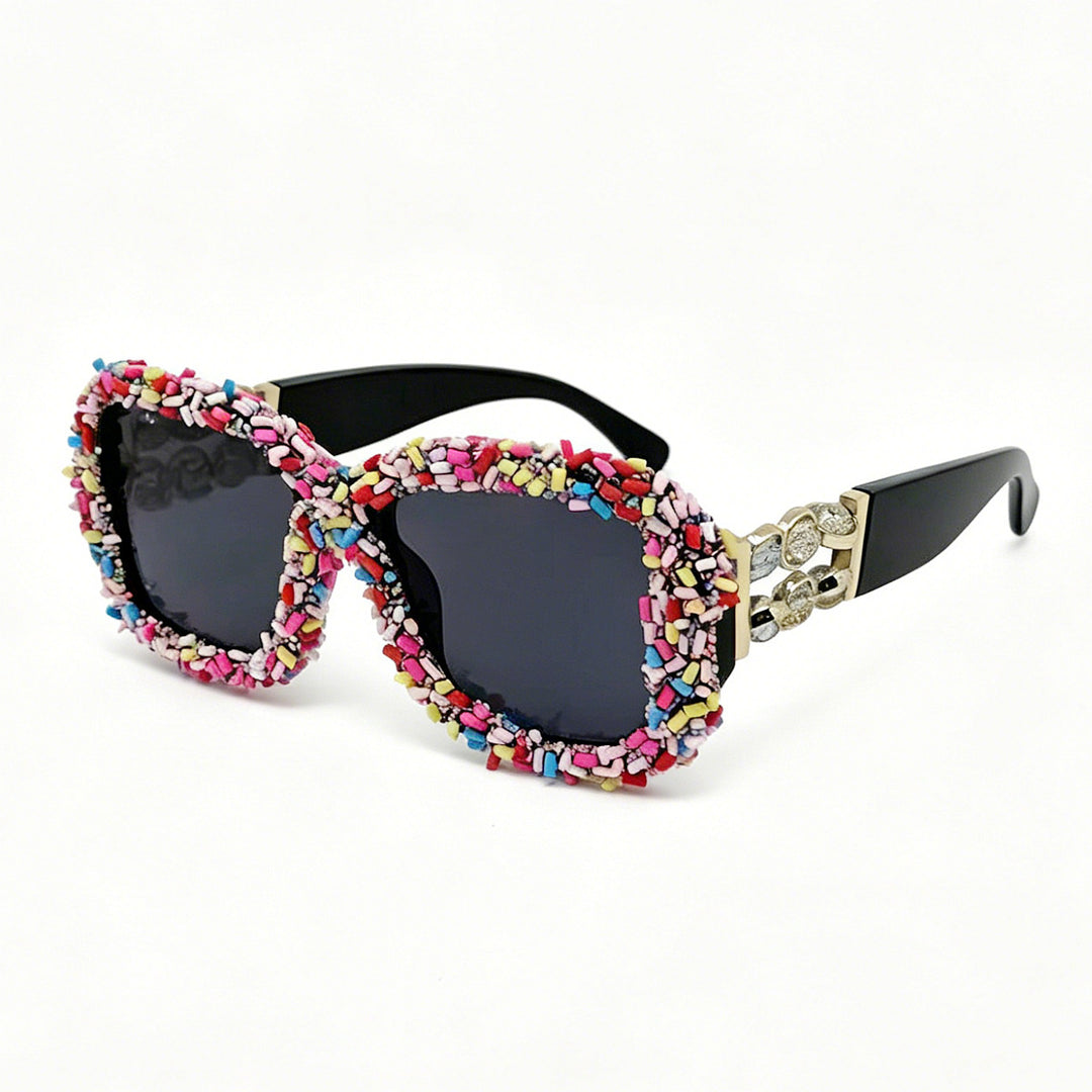 Damen Sonnenbrille mit kreativem Süßigkeitenbesatz Karnz