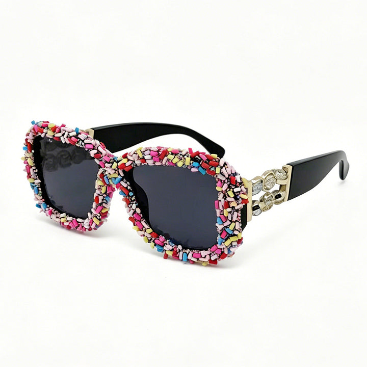 Damen Sonnenbrille mit kreativem Süßigkeitenbesatz Karnz