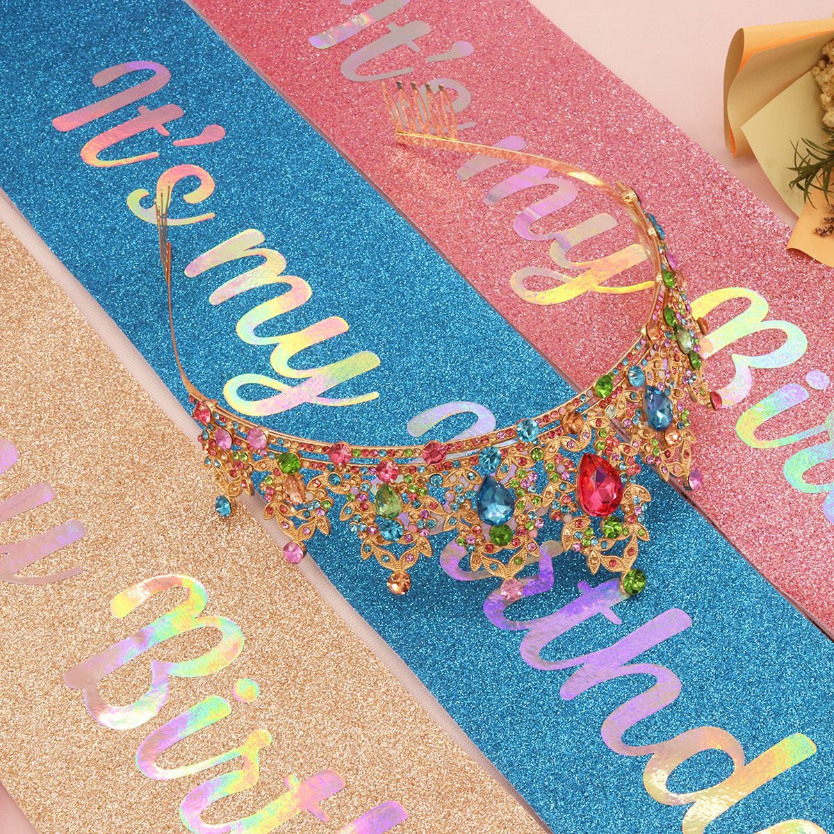 Damen Festliches Geburtstagsband mit Glitzerdesign Karnz