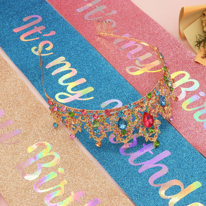 Damen Festliches Geburtstagsband mit Glitzerdesign Karnz