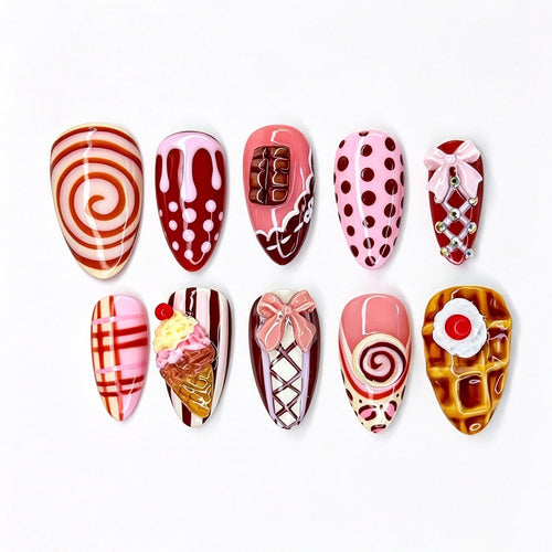Kreatives, von Desserts inspiriertes Press-On Nagelart-Set
