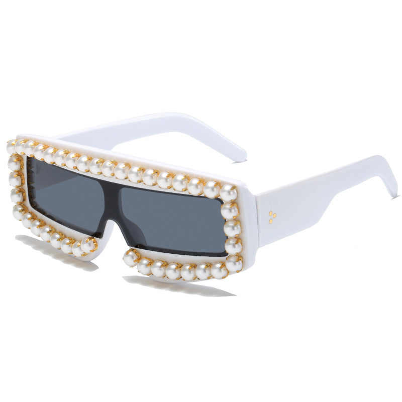 Damen modische Sonnenbrille mit Perlen-Applikationen Karnz