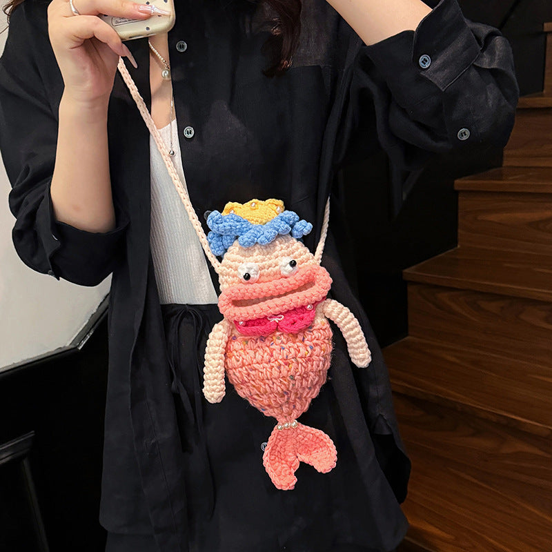 Süße fischförmige Häkel-Mini-Crossbody-Tasche