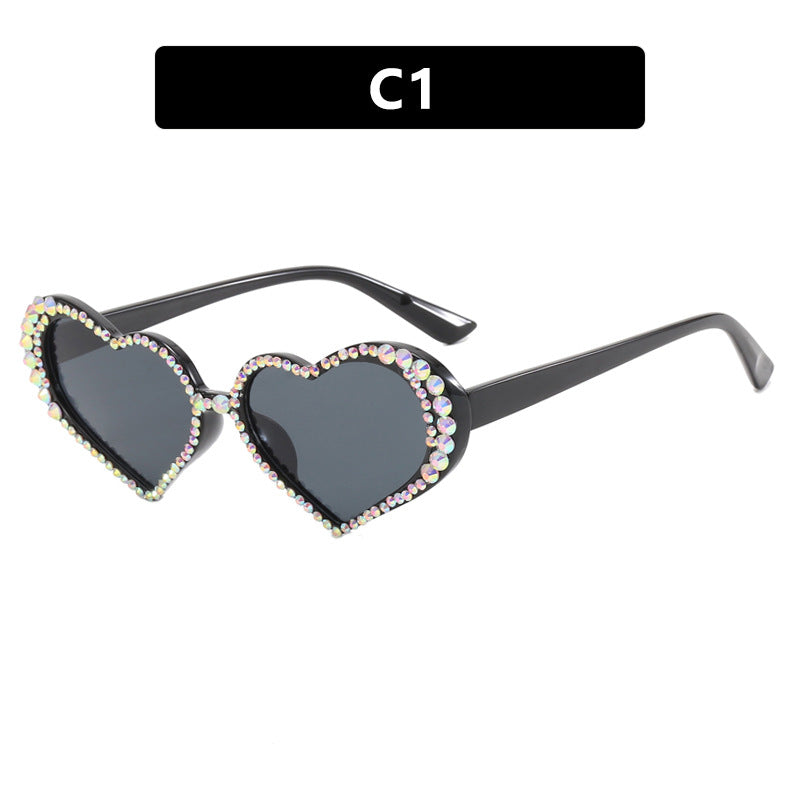 Damen Herzförmige Sonnenbrille mit strassbesetztem Rahmen Karnz
