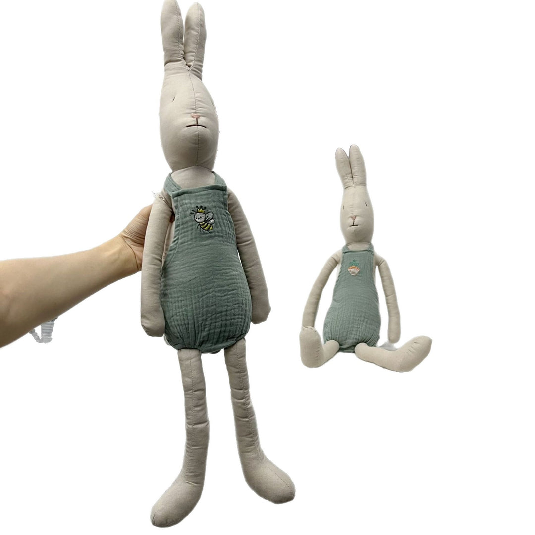 Oversized Leinen-Mischung Langbeiniger Bunny Puppe mit besticktem Musselin Overall