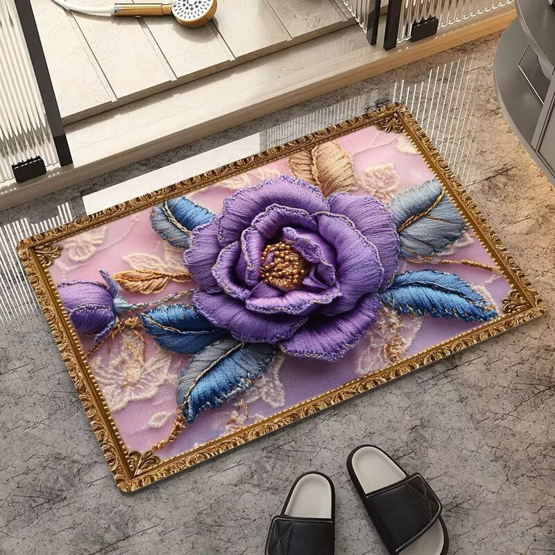 Luxuriöser Bestickter Floraler Teppich Karnz