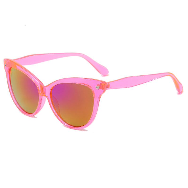 Damen modische Cat-Eye Sonnenbrille mit transparentem Rahmen und blauen Gläsern Karnz