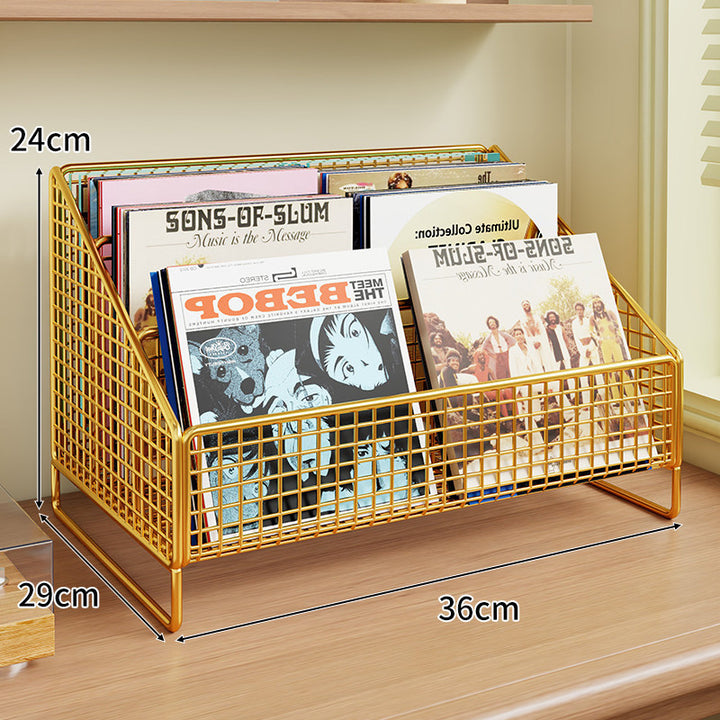 Winkeleckiger Drei-Tier Metall-Mesh Vinyl-Schallplatten- und Magazin-Organizer-Regal