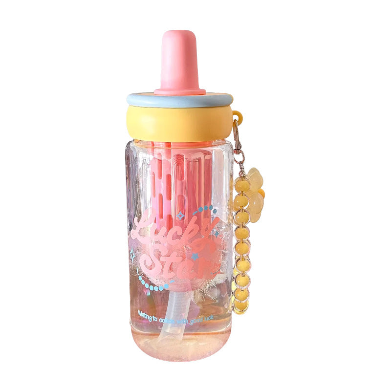 Damen kreative Trinkflasche mit integriertem Strohhalm und Schlüsselanhänger Karnz