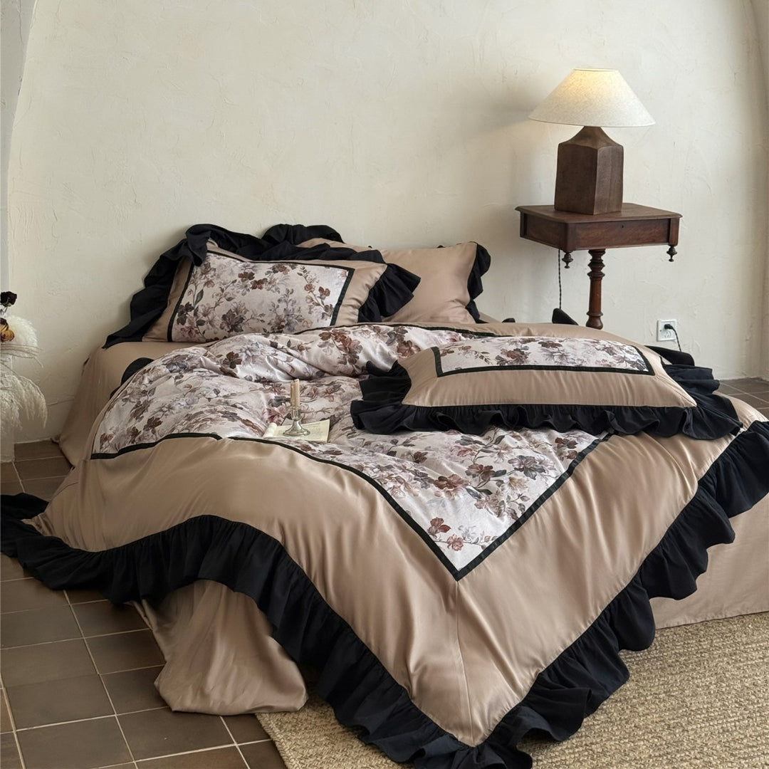 Luxus Floral Gebürstete Mikrofaserdecke Set mit Paspelrand