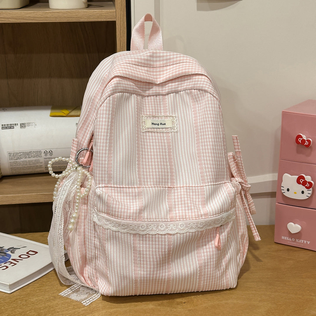 Gestreifter Freizeit-Rucksack mit dekorativer Spitze Karnz