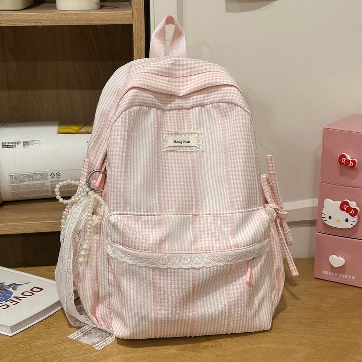 Gestreifter Freizeit-Rucksack mit dekorativer Spitze Karnz