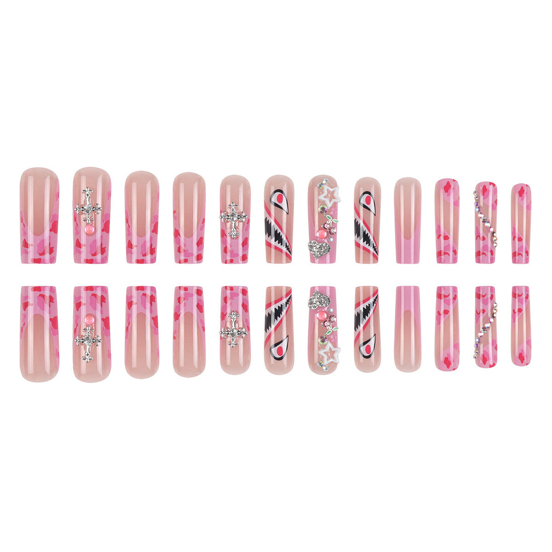 Trendige Stiletto Press-On Nagelset mit künstlerischen Verzierungen Karnz