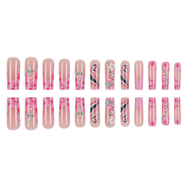 Trendige Stiletto Press-On Nagelset mit künstlerischen Verzierungen Karnz