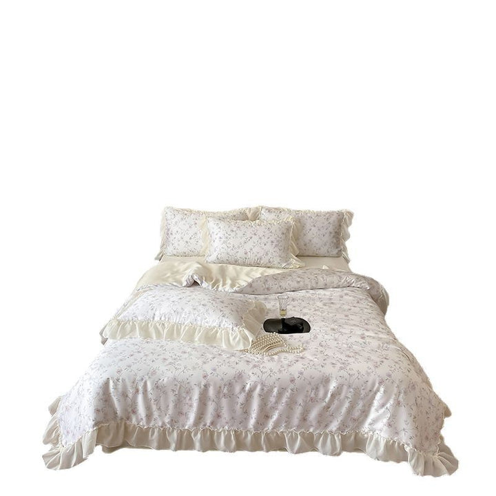 Luxuriöses Floral Satin Bettwäsche Set mit Rüschensaum