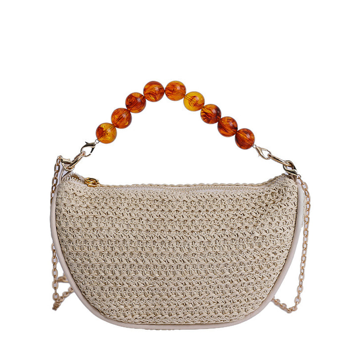 Stylische gewebte Handtasche mit Perlen-Griff Karnz