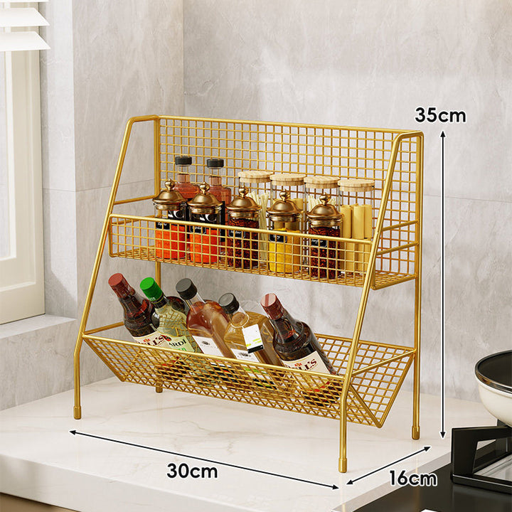 Drei-Tier-Mesh-Arbeitsplatten-Küchenorganisator-Regal für Flaschen und Gewürze