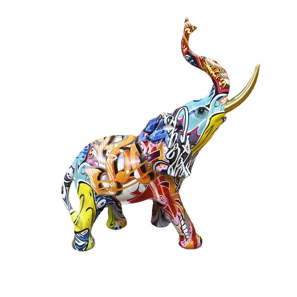 Kunstvolle Elefantenfigur mit buntem Design Karnz