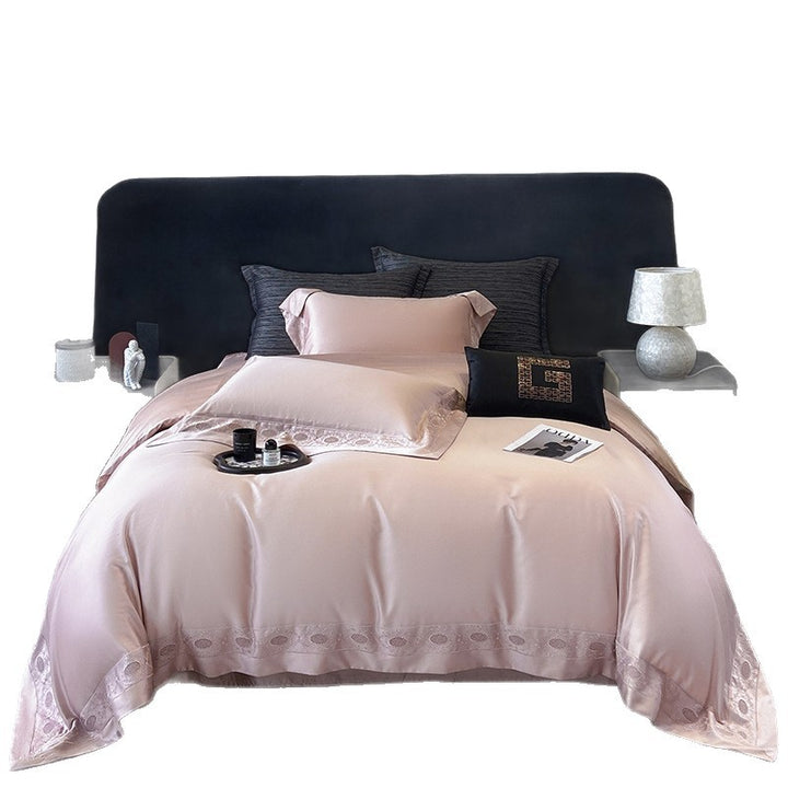 Elegante Baumwoll-Satin-Bettgarnitur mit jacquardgewebter Kontrastbordüre