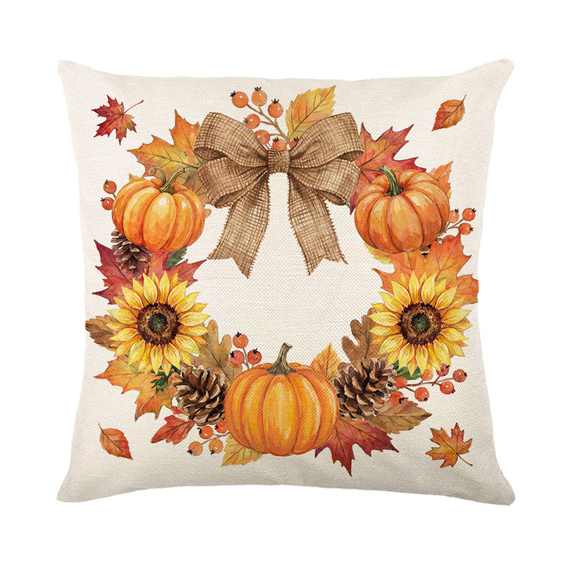 Herbst Aquarell Sonnenblume & Kürbis Baumwoll-Leinen Kissenbezug mit verstecktem Reißverschluss
