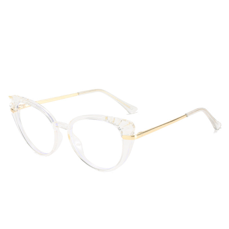 Damen Cat-Eye Korrektionsbrille mit glänzendem Kunststoffrahmen und goldenen Akzenten Karnz