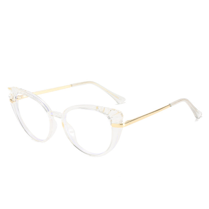 Damen Cat-Eye Korrektionsbrille mit glänzendem Kunststoffrahmen und goldenen Akzenten Karnz